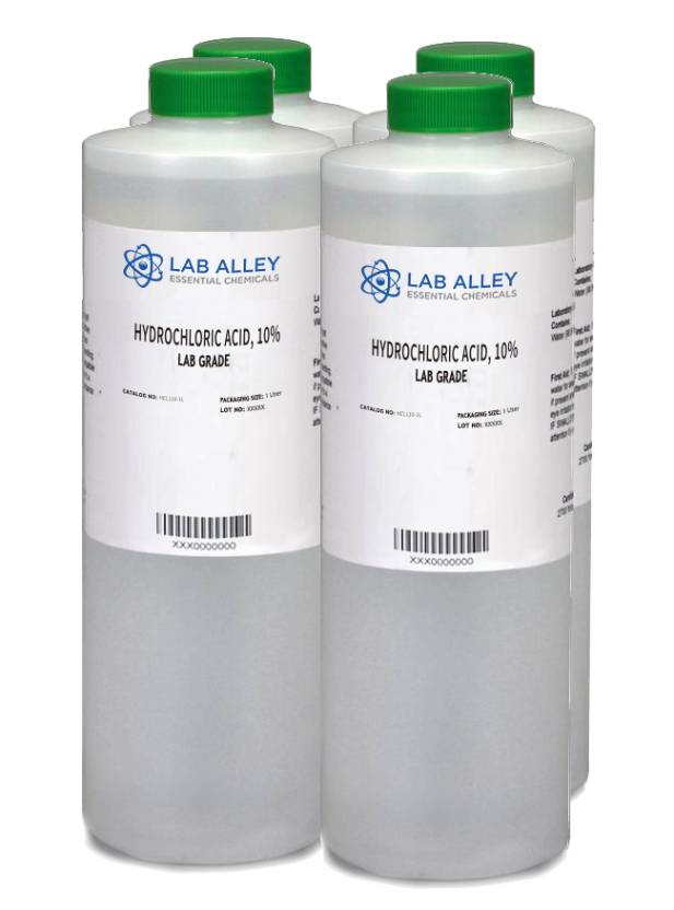Hydrochloric Acid 10% Solution, Lab Grade, 4 x 1 Liter Case