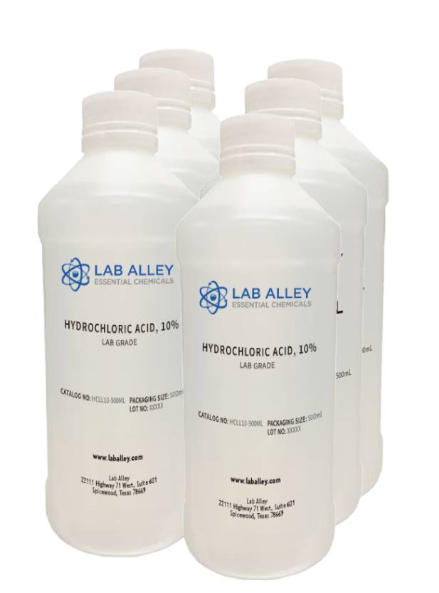 Hydrochloric Acid 10% Solution, Lab Grade, 6 x 500mL Case