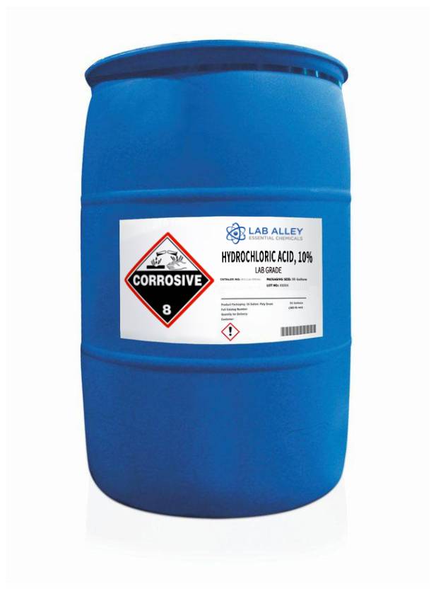 Hydrochloric Acid 10% Solution, Lab Grade, 55 Gallons