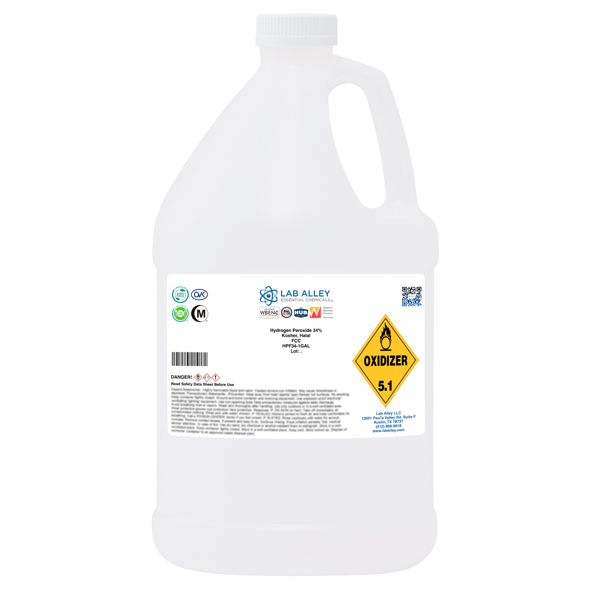Hydrogen Peroxide 34% Food Grade, Kosher, Halal