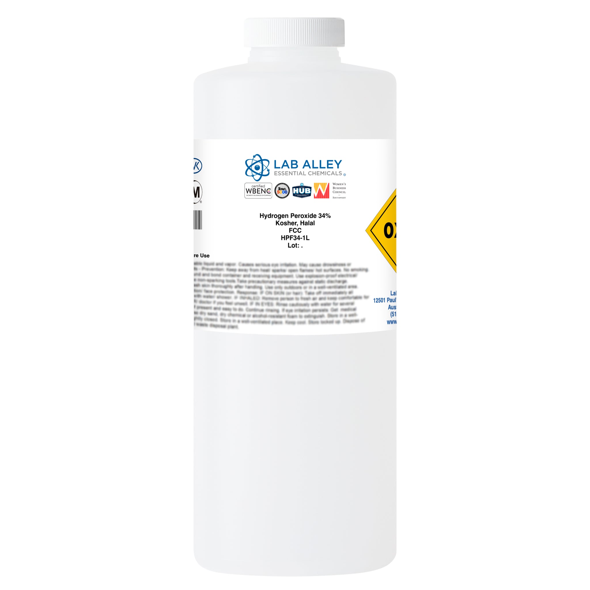 Hydrogen Peroxide 34% Food Grade, Kosher, Halal