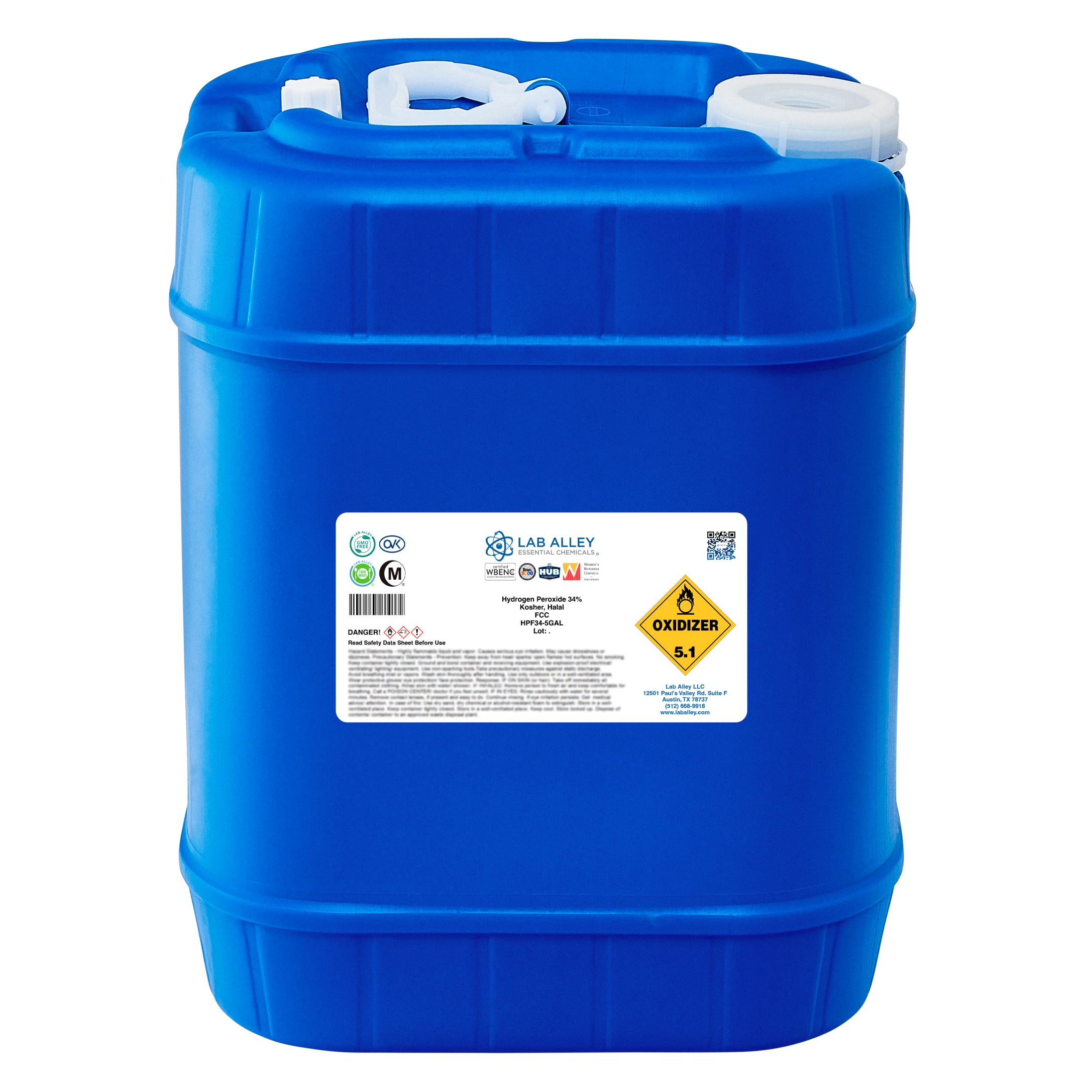 Hydrogen Peroxide 34% Food Grade, Kosher, Halal