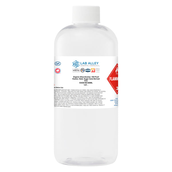 Organic Ethyl Alcohol, Sugar Cane, 190 Proof Kosher, Halal, FCC