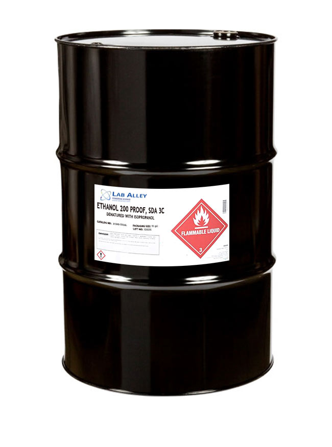 High Quality Discount LabAlley SDA-3C Ethanol 200 Proof (100%), 55 Gallon Drum