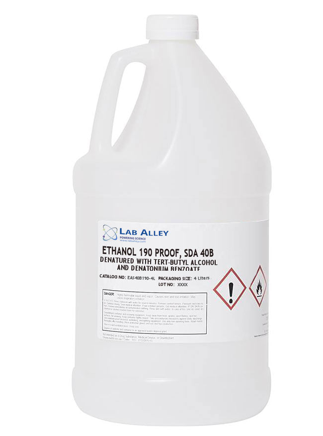 Lab Alley ethanol 190 proof SDA 40B Denatured 4 liters for sale