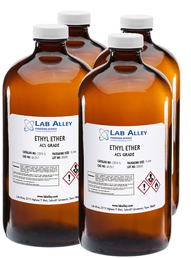 Ethyl Ether, ACS Grade, ≥99%, 4x1 Liter Case