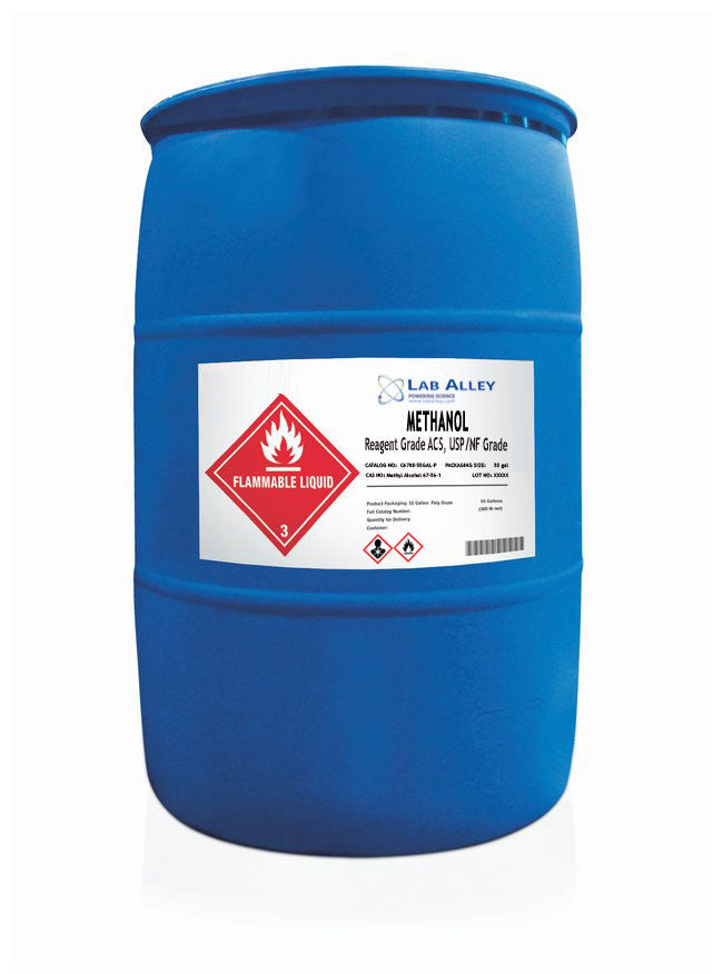 Methanol, Certified ACS Reagent/USP/NF Grade, ≥99.8%, 55 Gallon Drum, Poly
