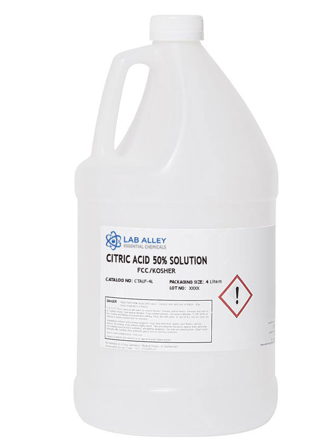 Citric Acid 50% Solution, FCC/Food Grade, Kosher, 4 Liters