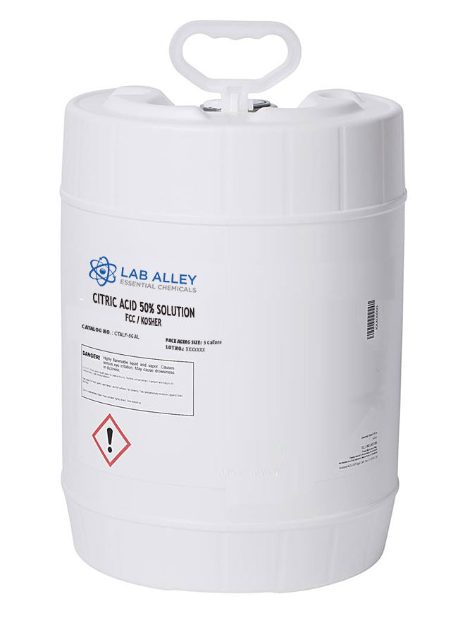 Citric Acid 50% Solution, FCC/Food Grade, Kosher, 5 Gallons