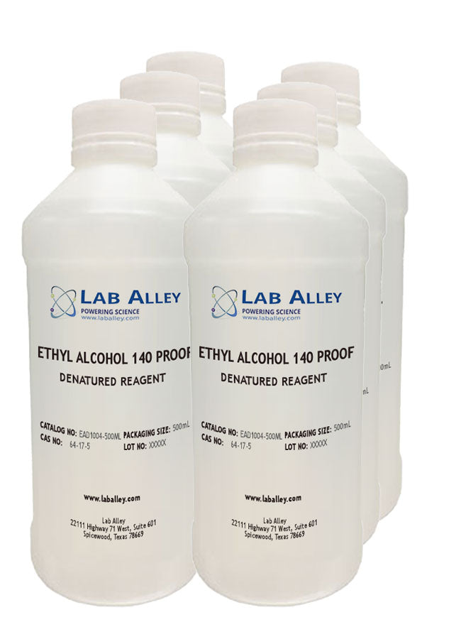 LabAlley Ethanol,140 Proof (70%) Denatured Reagent Alcohol, 6x500ml Case