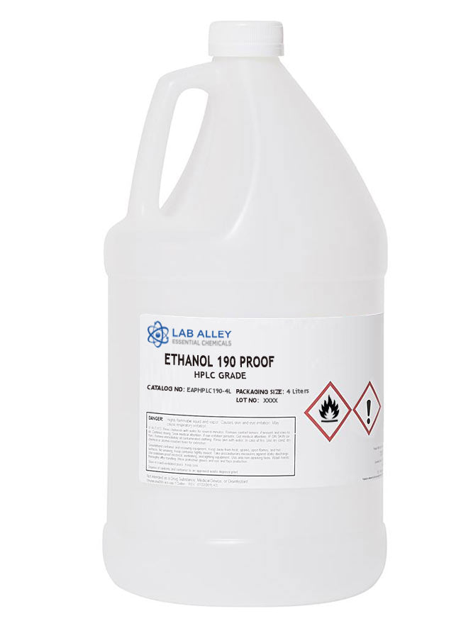 Discount Lab Alley Ethanol 190 Proof (95%) Non-Denatured, Pure Alcohol, HPLC Grade, 4 Liters