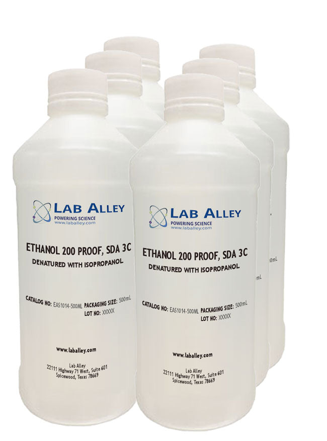 High Quality LabAlley SDA-3C Ethanol 200 Proof (100%), 6x500mL Case