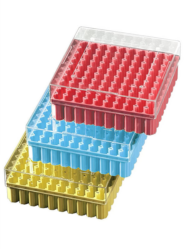 Polycarbonate Freezer Boxes, 2 Inch 25 Well With Removable Lid, Assorted Colors, 20/Case