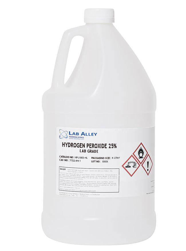 Hydrogen Peroxide, Lab Grade, 25%, 4 Liters