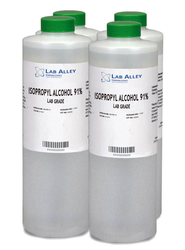 Isopropyl Alcohol, Lab Grade, 91%, 4x1L