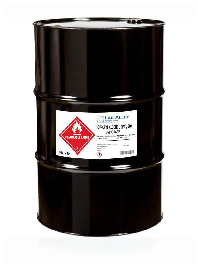 Isopropyl Alcohol, USP Grade, 70% 55 Gallons Metal Drum