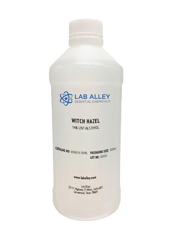 Lab Alley Top Quality 100% All Natural Distilled Witch Hazel with 14% USP Natural Grain Alcohol, 500mL