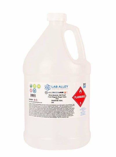 Organic Cane Alcohol 1 Gallon. Certified Organic Sugar Cane Alcohol, 1 Gallon Bottle, 190 Proof Ethanol (95%), Price: $124, Shipped Next Day Via UPS. An Excellent Solvent, Base And Carrier For Perfume, Skincare Products, Tinctures, Oils, Sprays, Cleaners