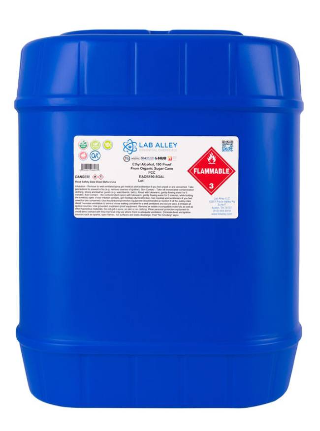 Organic Ethyl Alcohol, 190 Proof Kosher, FCC 4 x 1 Liter Case Lab Alley