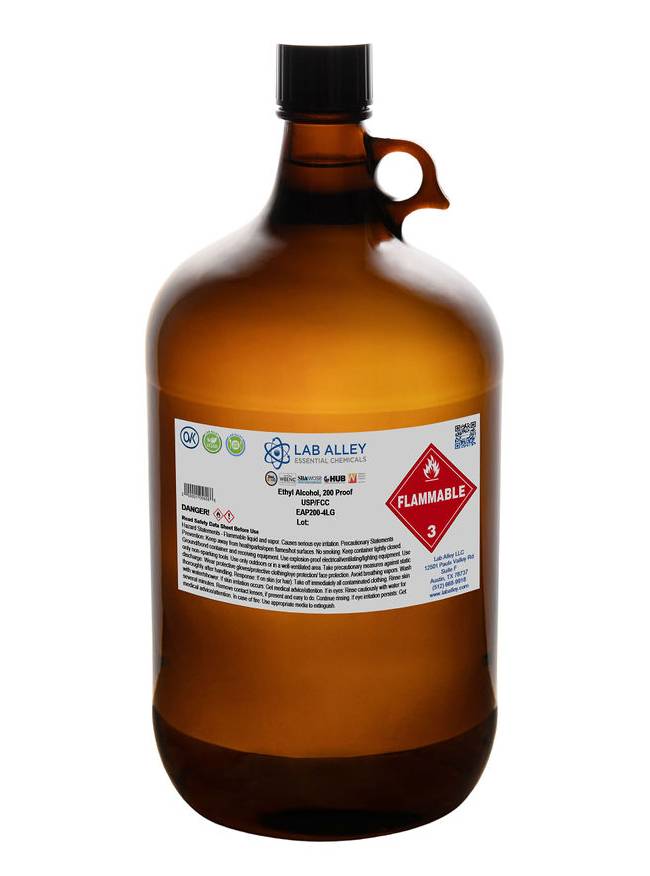 Ethanol 200 Proof (100%) Undenatured Alcohol, USP/FCC Food Grade, Kosher