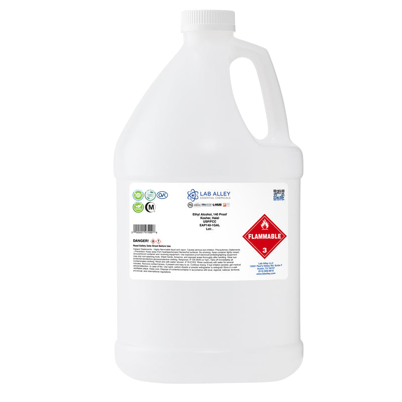 Ethanol 140 Proof (70%) Non-Denatured Alcohol, USP/FCC Food Grade, Kosher, Halal