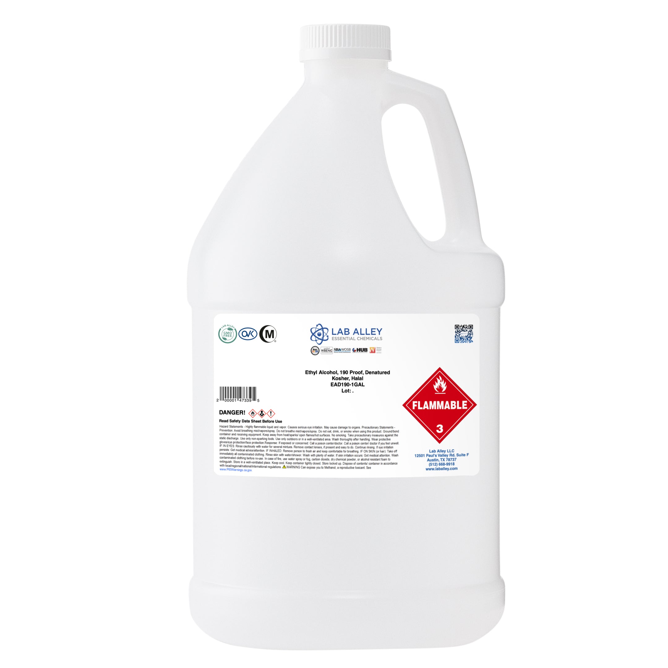 Ethanol 190 Proof (95%) Denatured Alcohol, Kosher, Halal