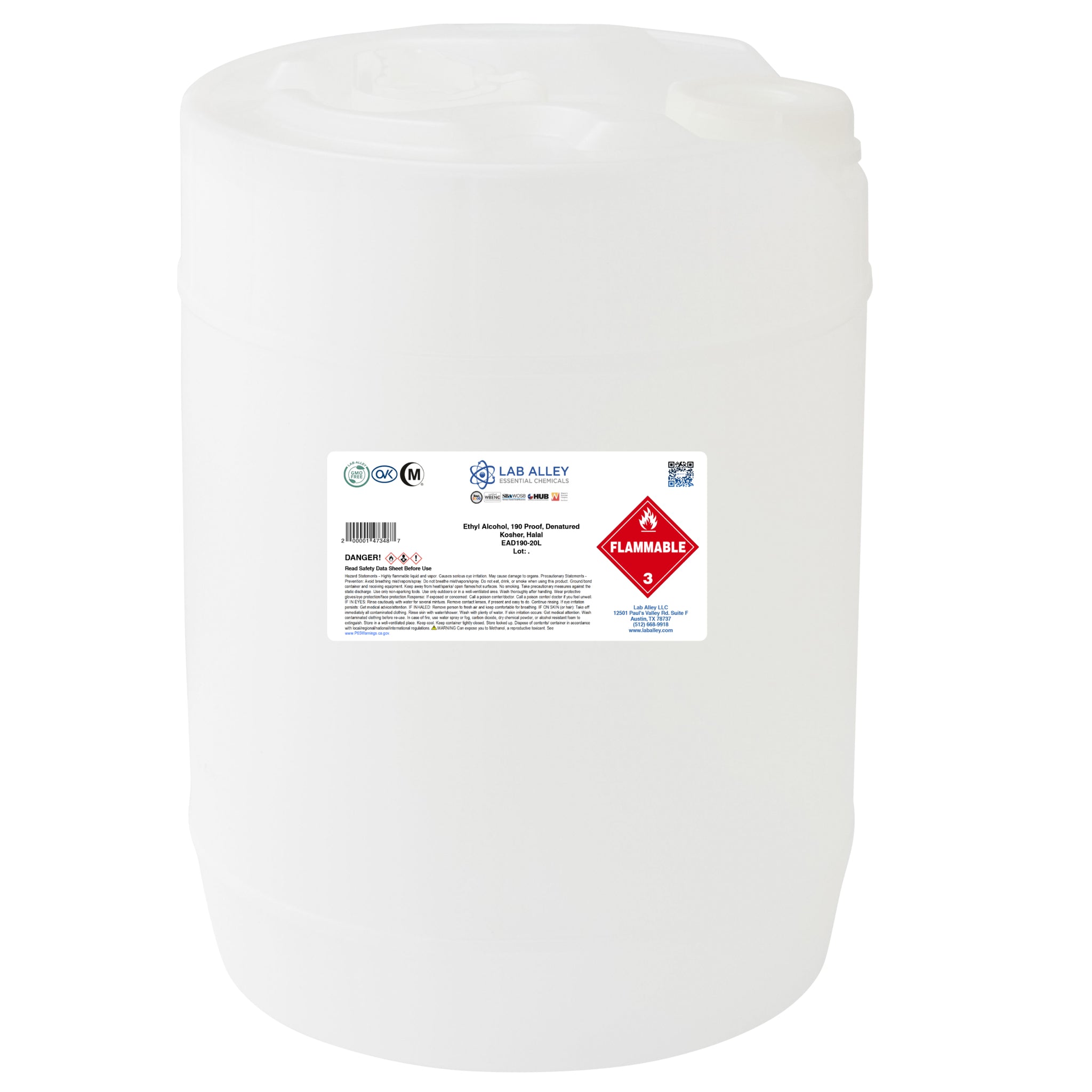 Ethanol 190 Proof (95%) Denatured Alcohol, Kosher, Halal