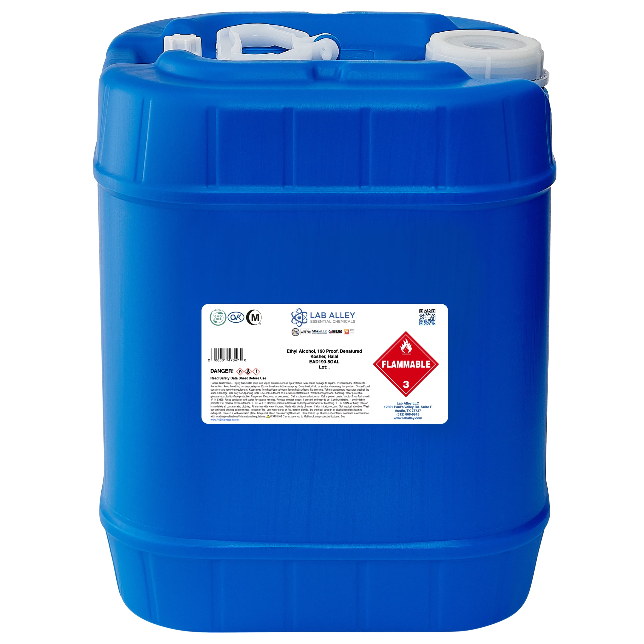 Ethanol 190 Proof (95%) Denatured Alcohol, Kosher, Halal