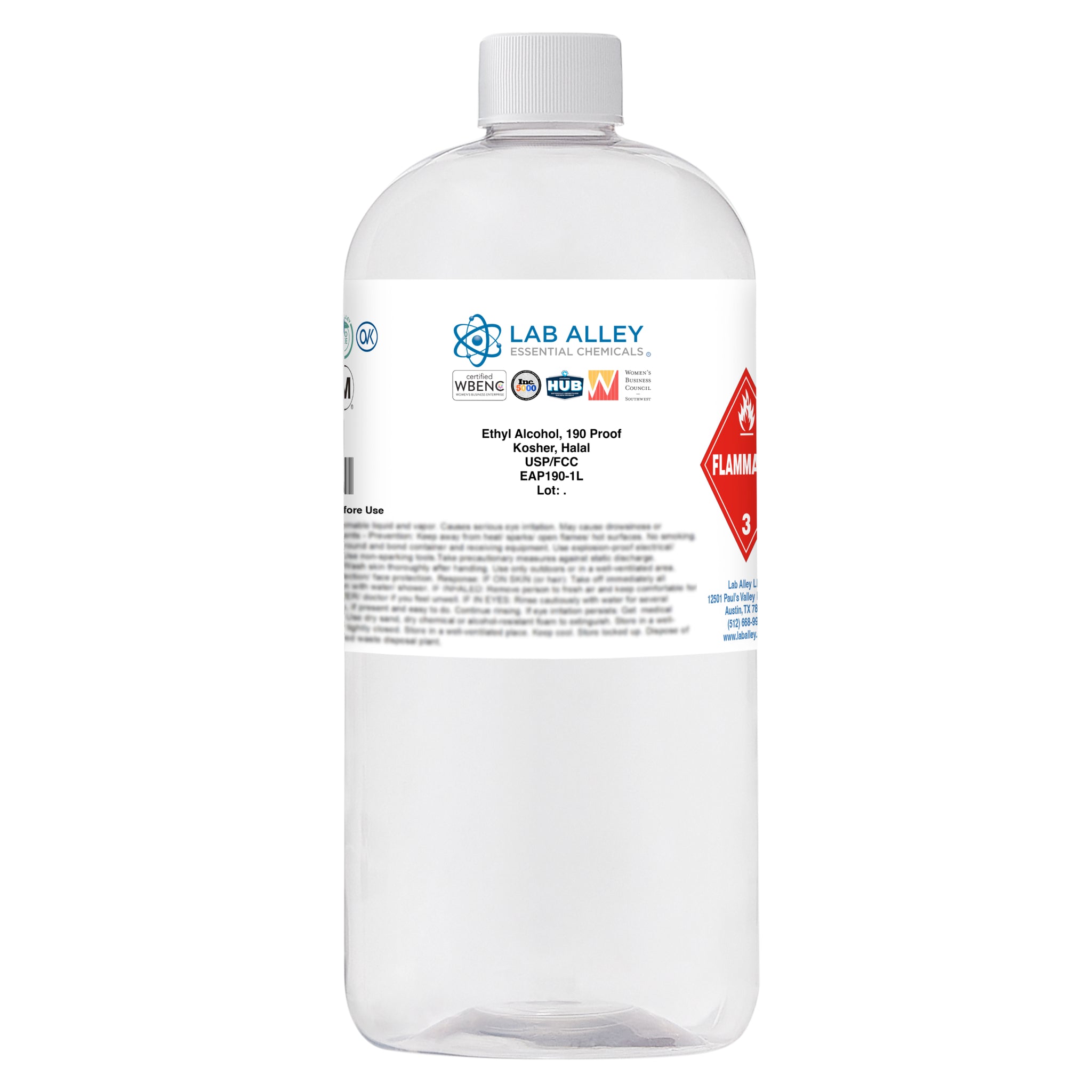 Ethanol 190 Proof (95%) Non-Denatured Alcohol, USP/FCC Food Grade, Kosher, Halal