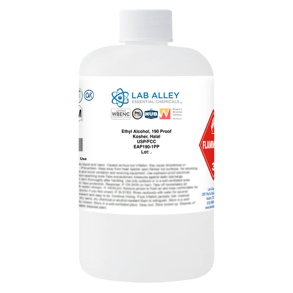 Ethanol 190 Proof (95%) Non-Denatured Alcohol, USP/FCC Food Grade, Kosher, Halal