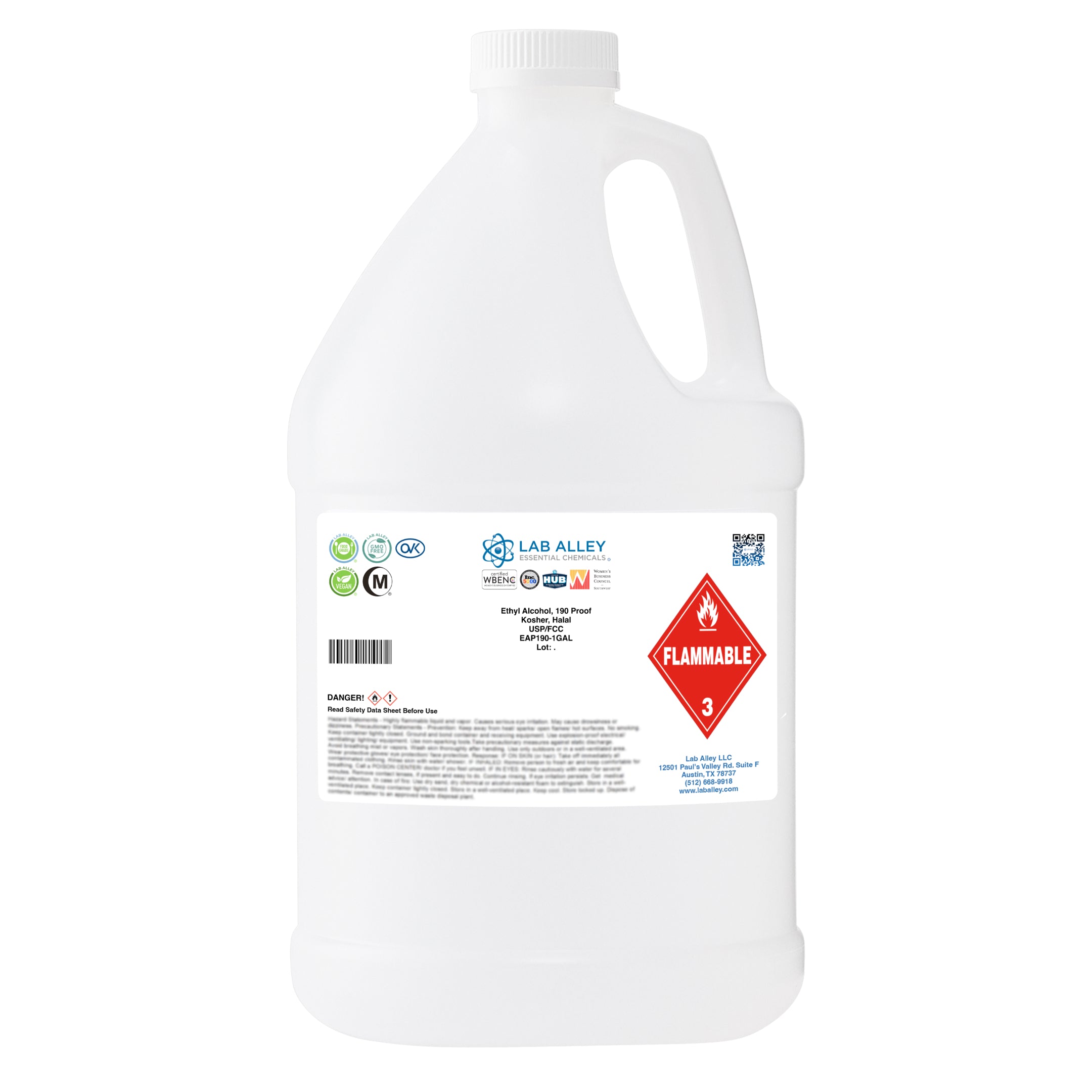 Ethanol 190 Proof (95%) Non-Denatured Alcohol, USP/FCC Food Grade, Kosher, Halal