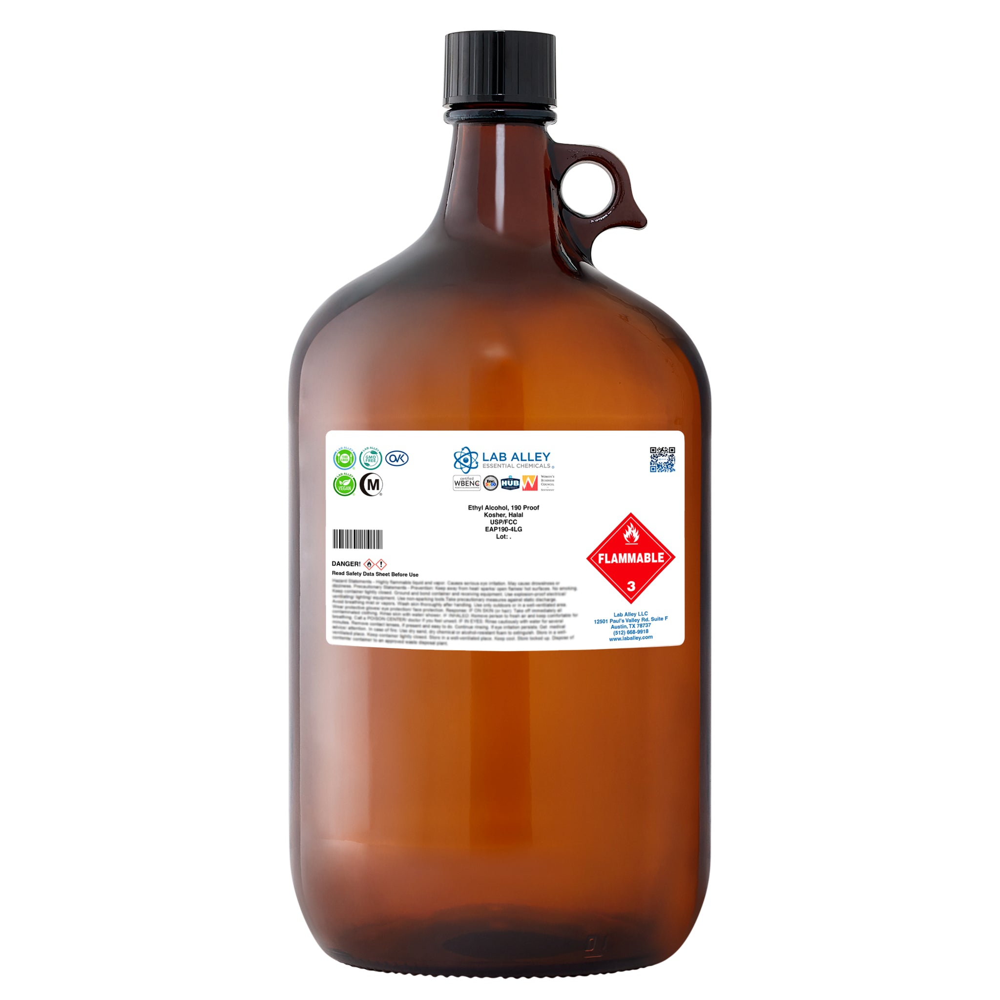 Ethanol 190 Proof (95%) Non-Denatured Alcohol, USP/FCC Food Grade, Kosher, Halal