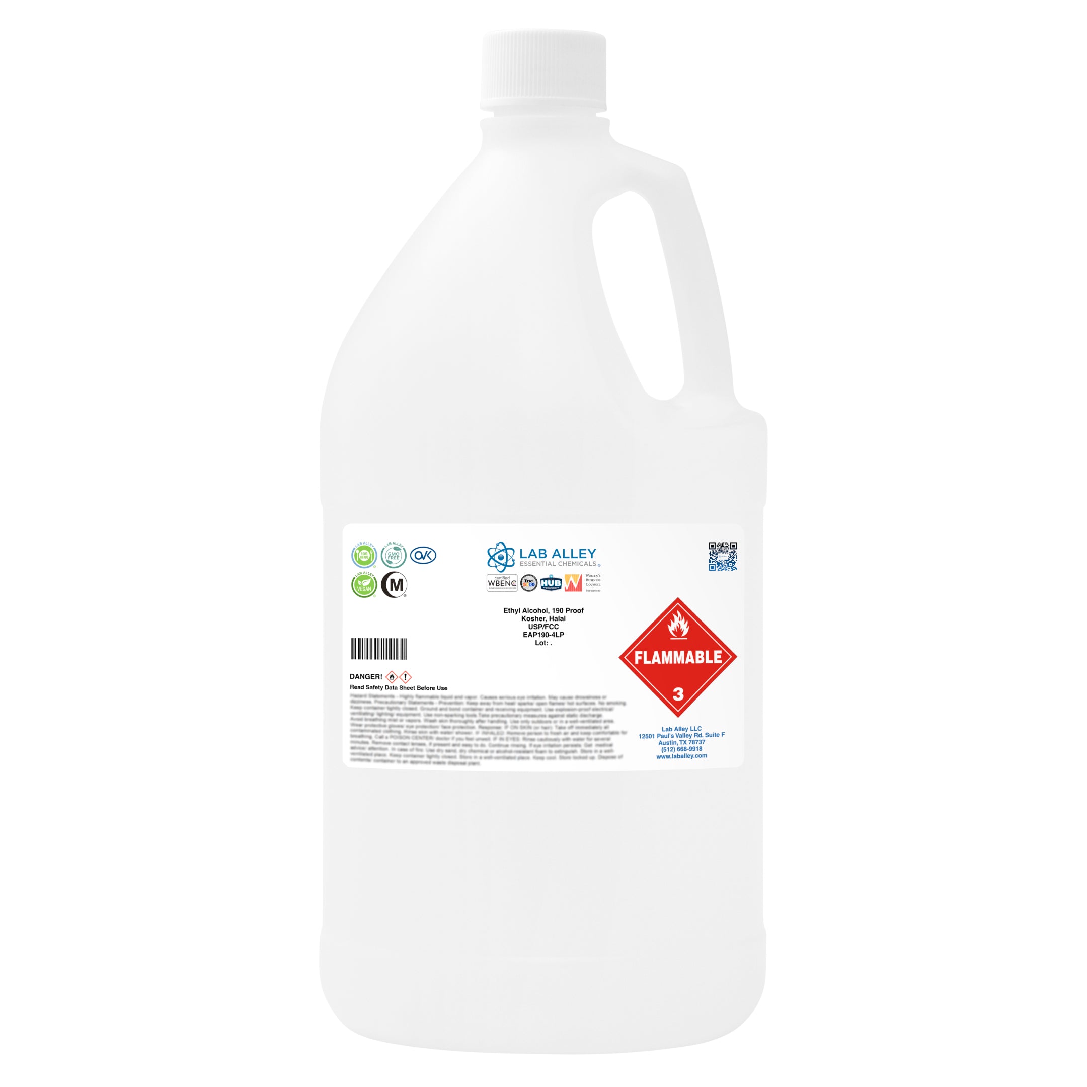 Ethanol 190 Proof (95%) Non-Denatured Alcohol, USP/FCC Food Grade, Kosher, Halal