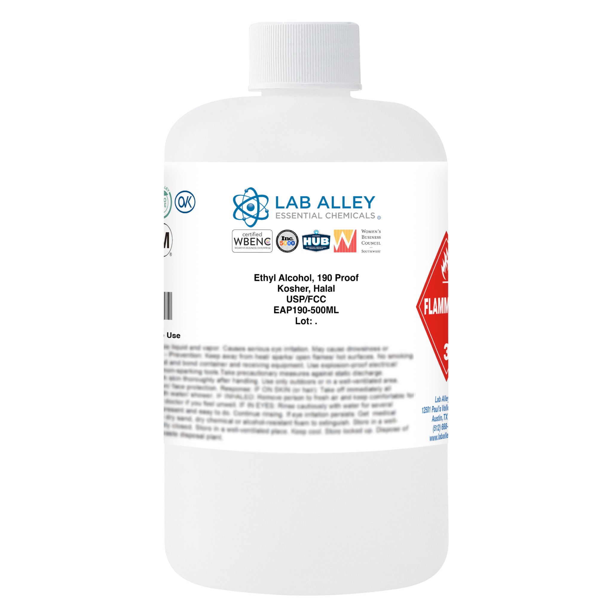 Ethanol 190 Proof (95%) Non-Denatured Alcohol, USP/FCC Food Grade, Kosher, Halal