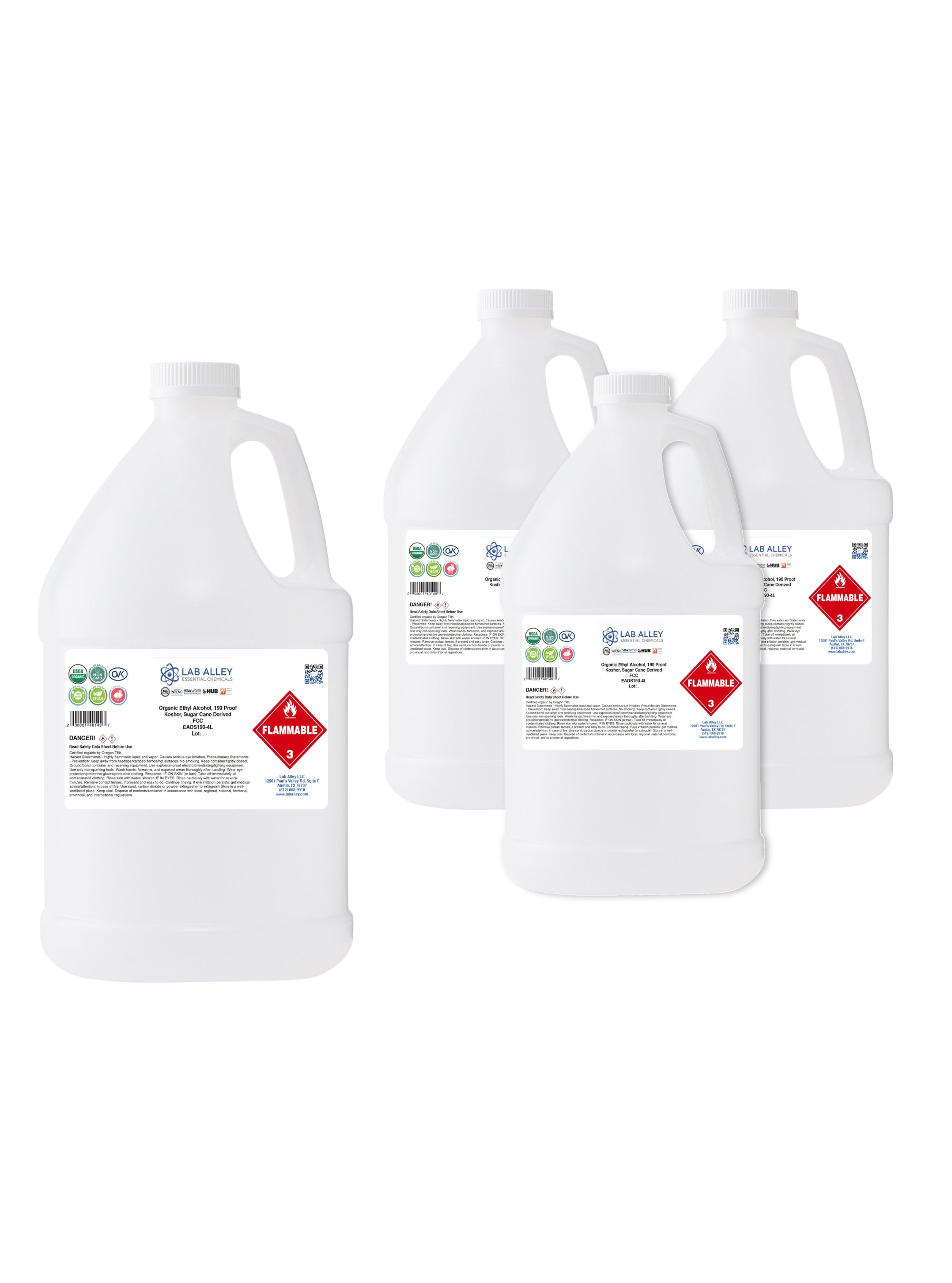 Organic Ethyl Alcohol, Sugar Cane, 190 Proof Kosher, Halal, FCC