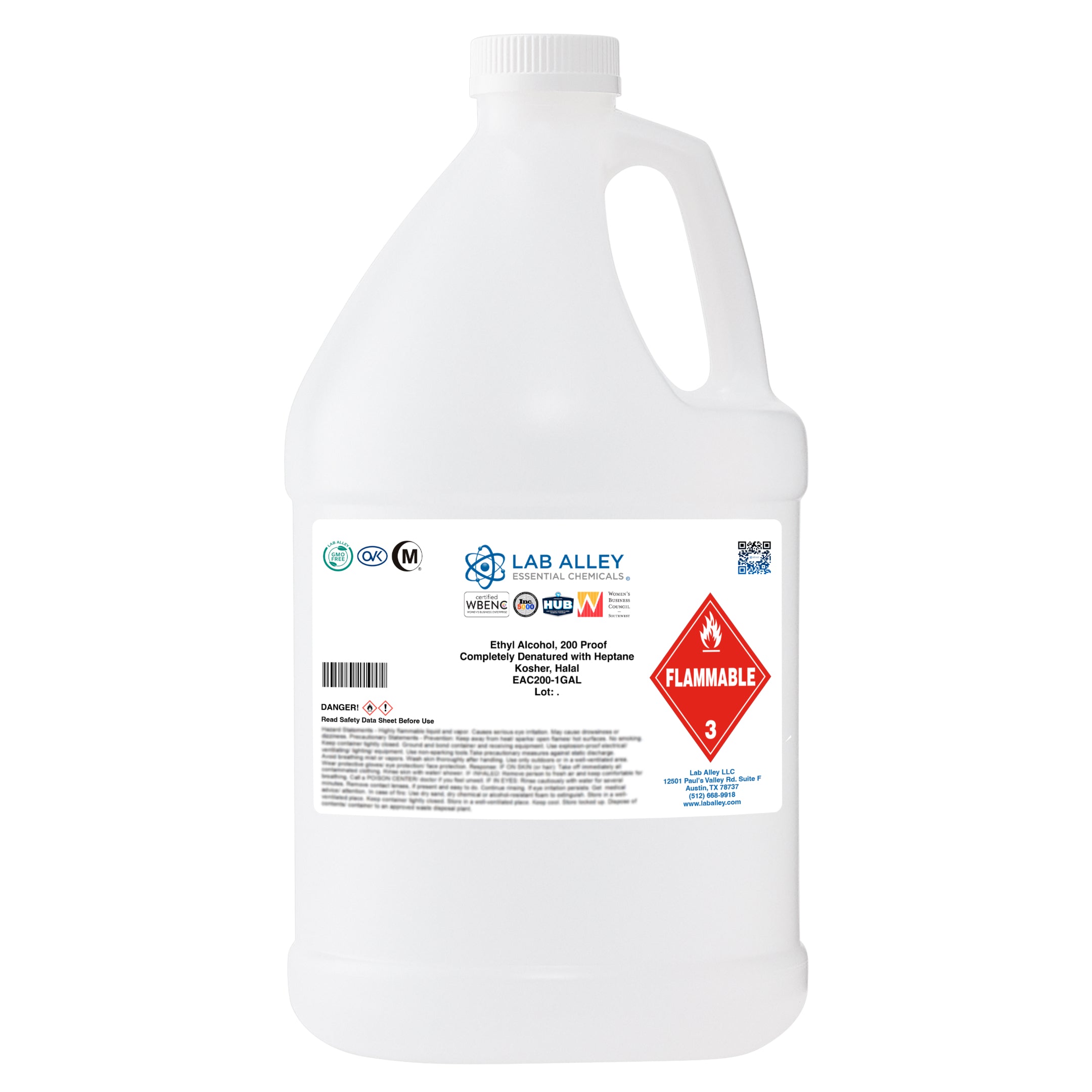 Ethanol 200 Proof (100%) Completely Denatured with Heptane, Kosher, Halal