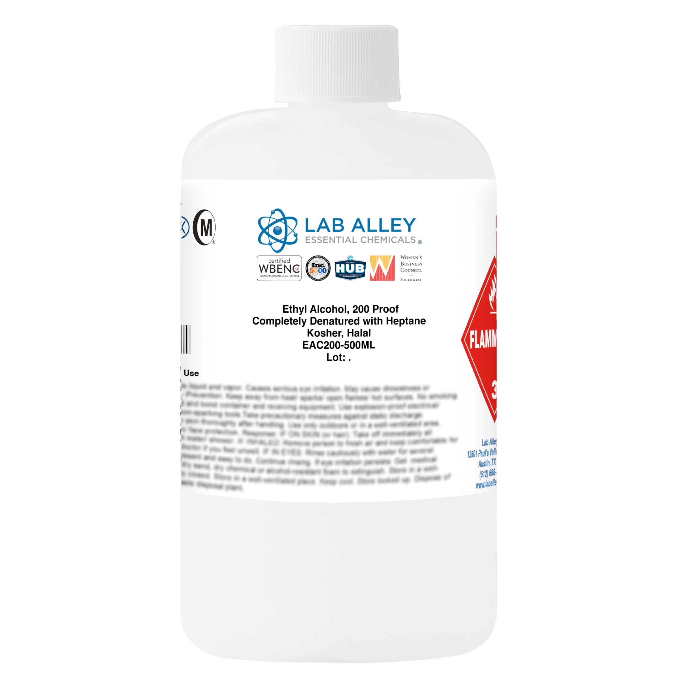 Ethanol 200 Proof (100%) Completely Denatured with Heptane, Kosher, Halal