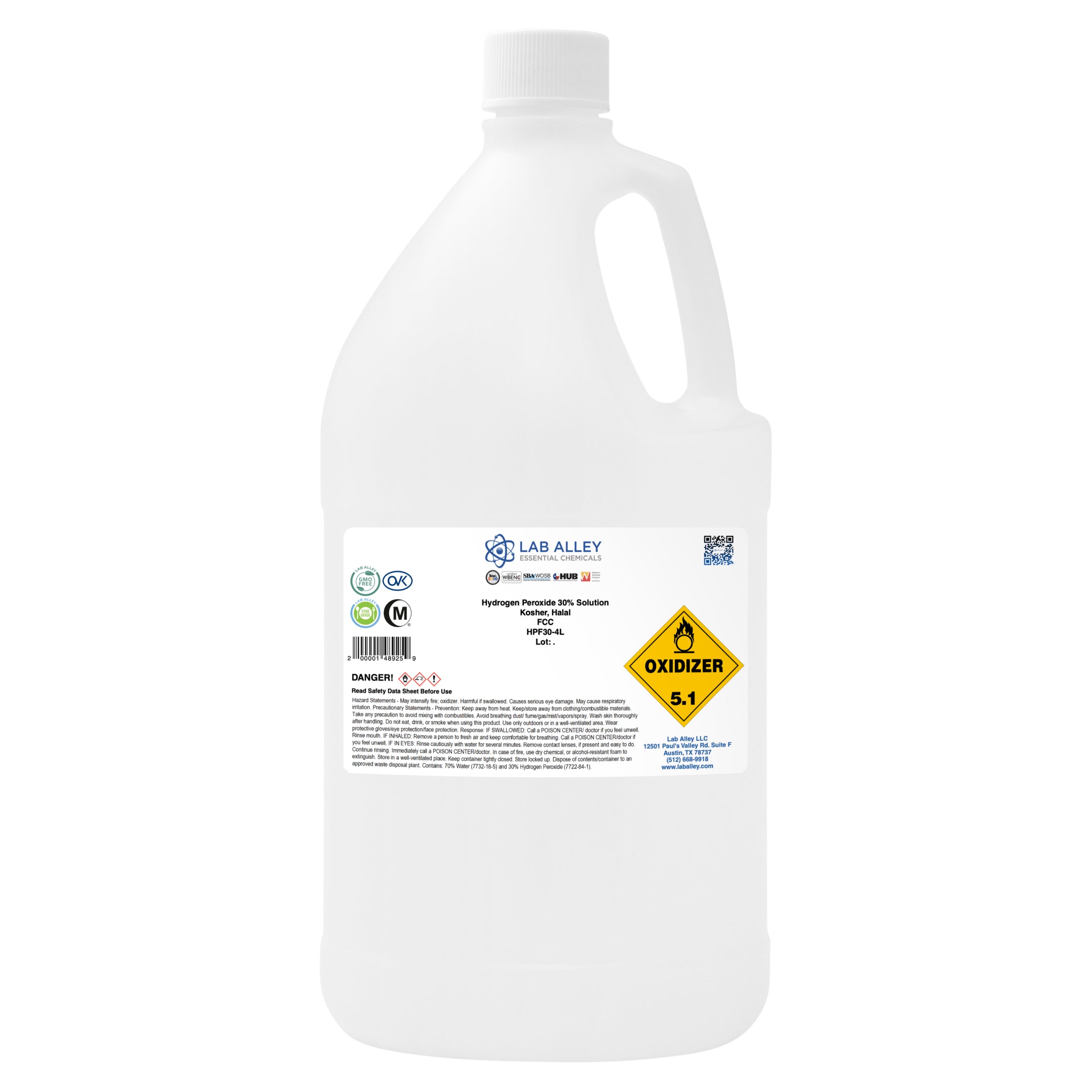 Hydrogen Peroxide 30% Solution, Food Grade, Kosher, Halal