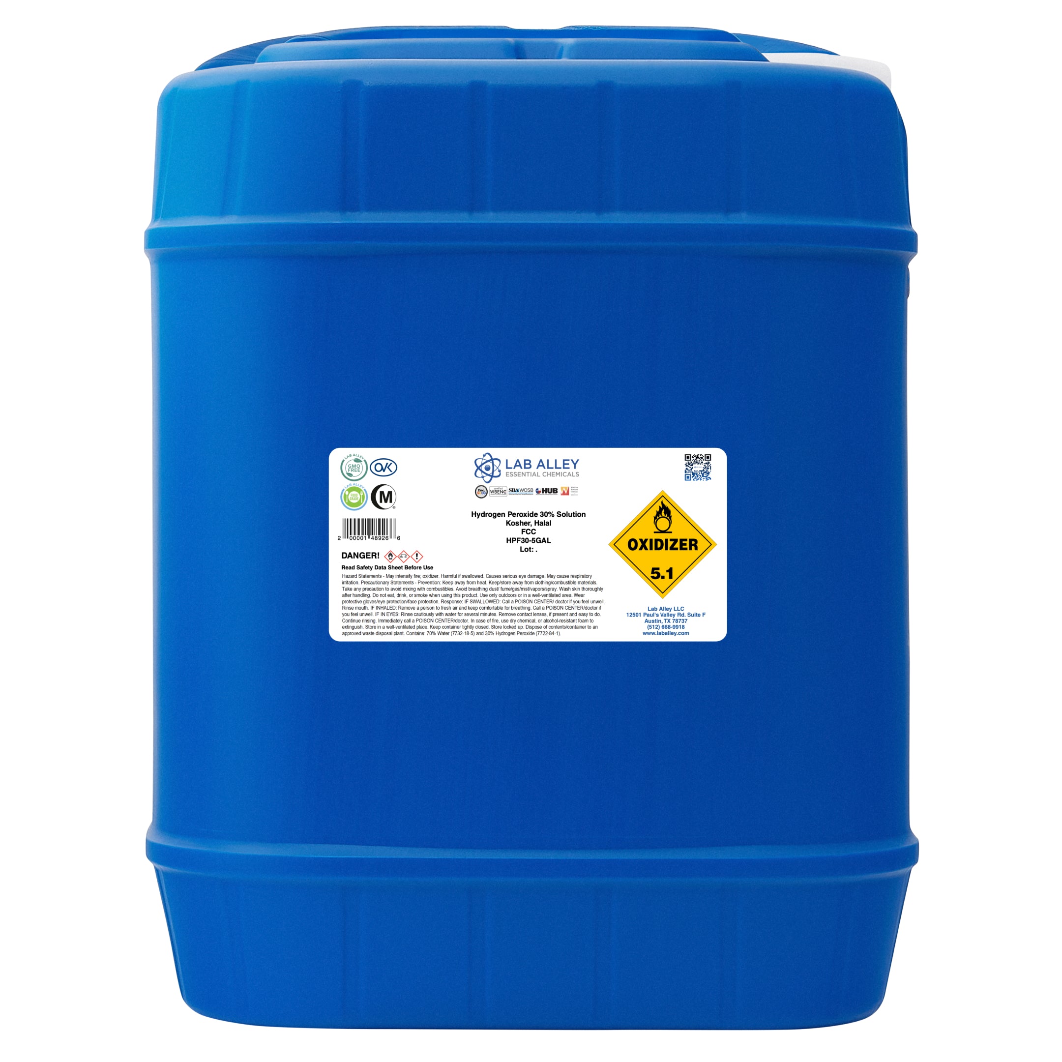Hydrogen Peroxide 30% Solution, Food Grade, Kosher, Halal