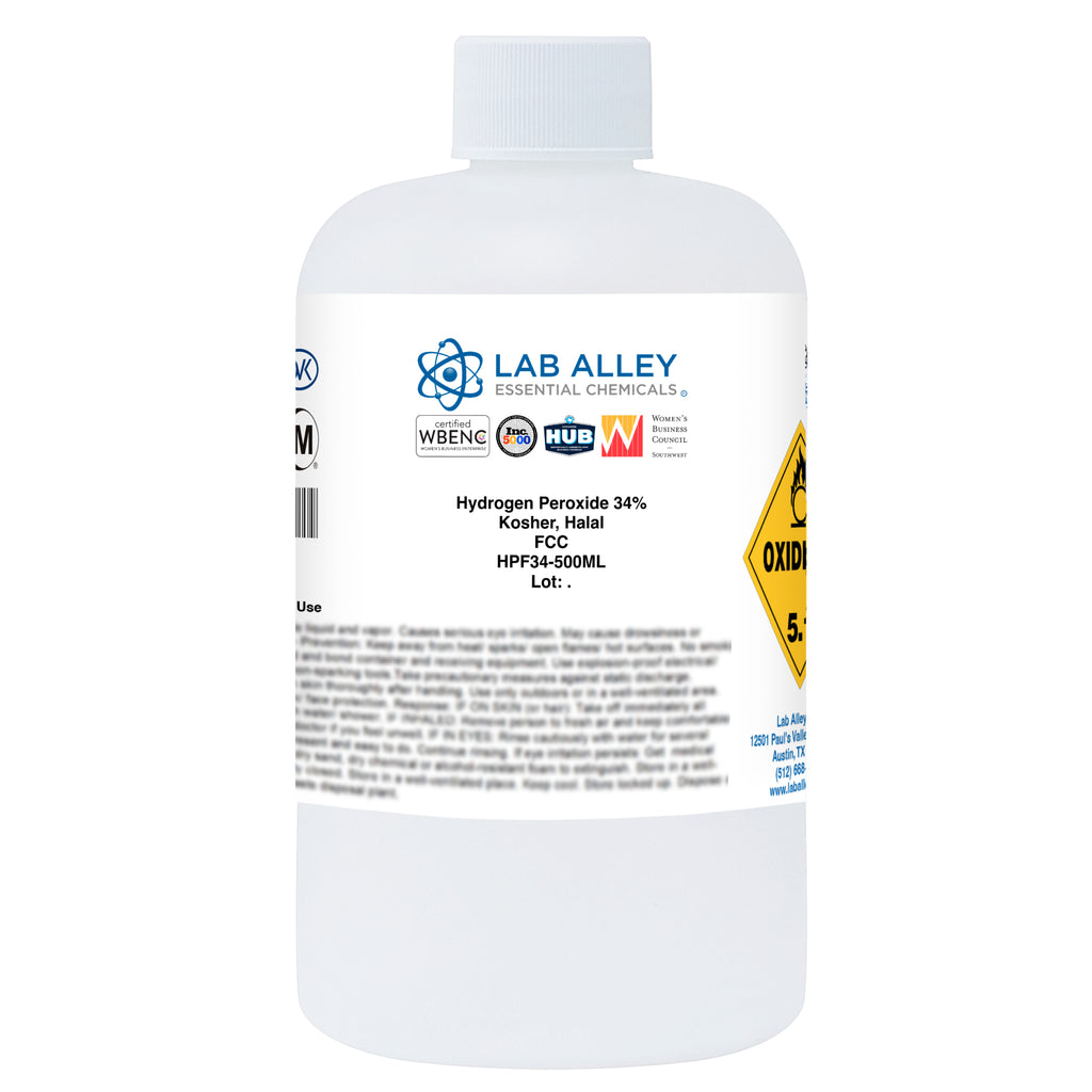 Hydrogen Peroxide 34% Food Grade, Kosher, Halal | Lab Alley