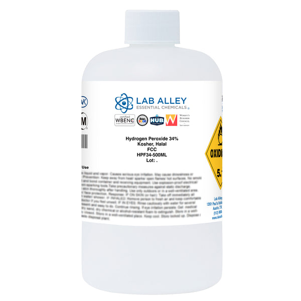 Hydrogen Peroxide 34% Food Grade, Kosher, Halal