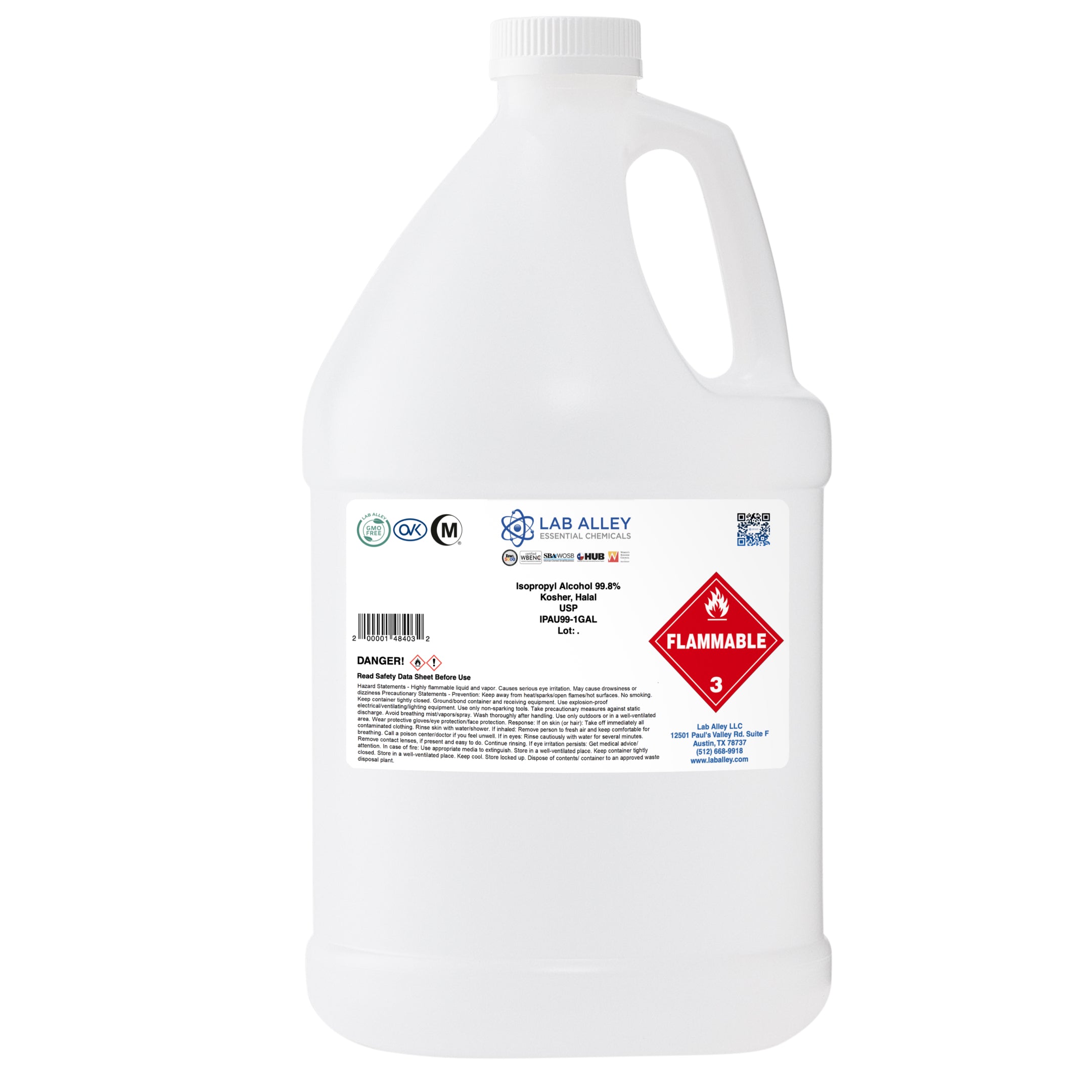 Isopropyl Alcohol 99.8% USP Grade, Kosher, Halal