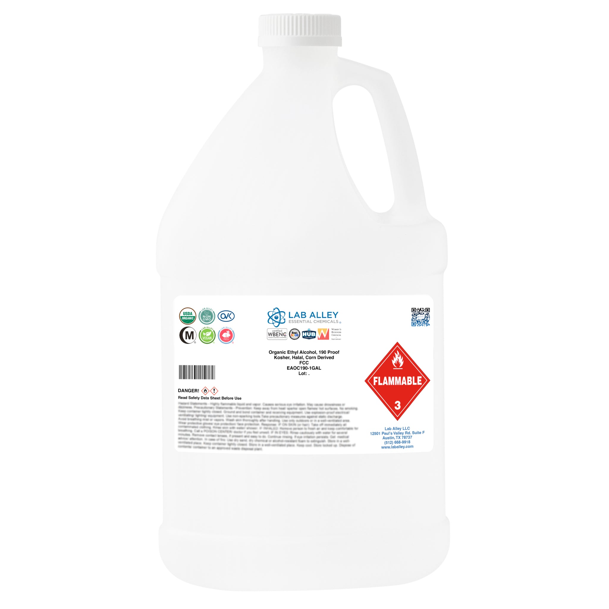Organic Ethyl Alcohol, Corn, 190 Proof, Kosher, Halal, FCC