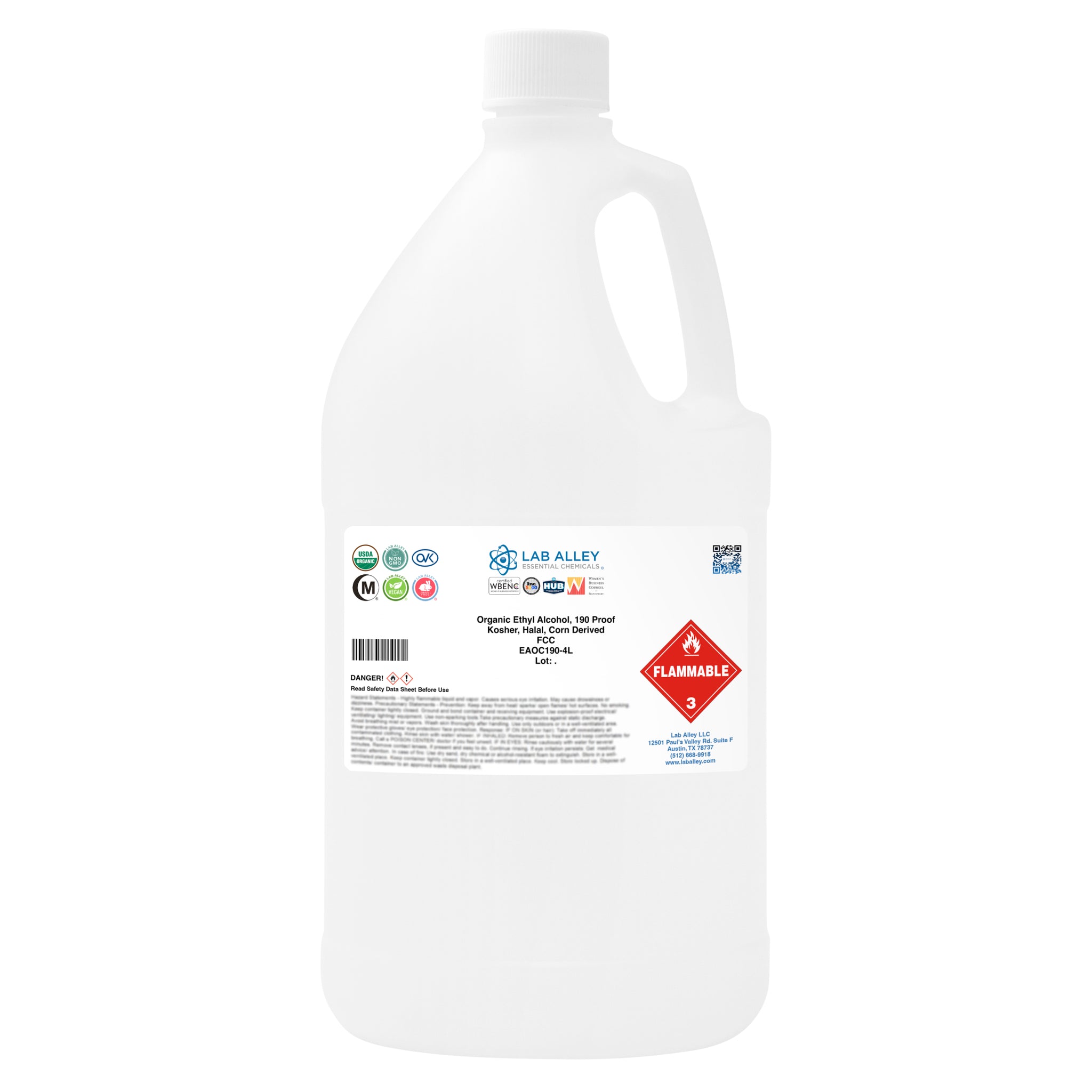 Organic Ethyl Alcohol, Corn, 190 Proof, Kosher, Halal, FCC