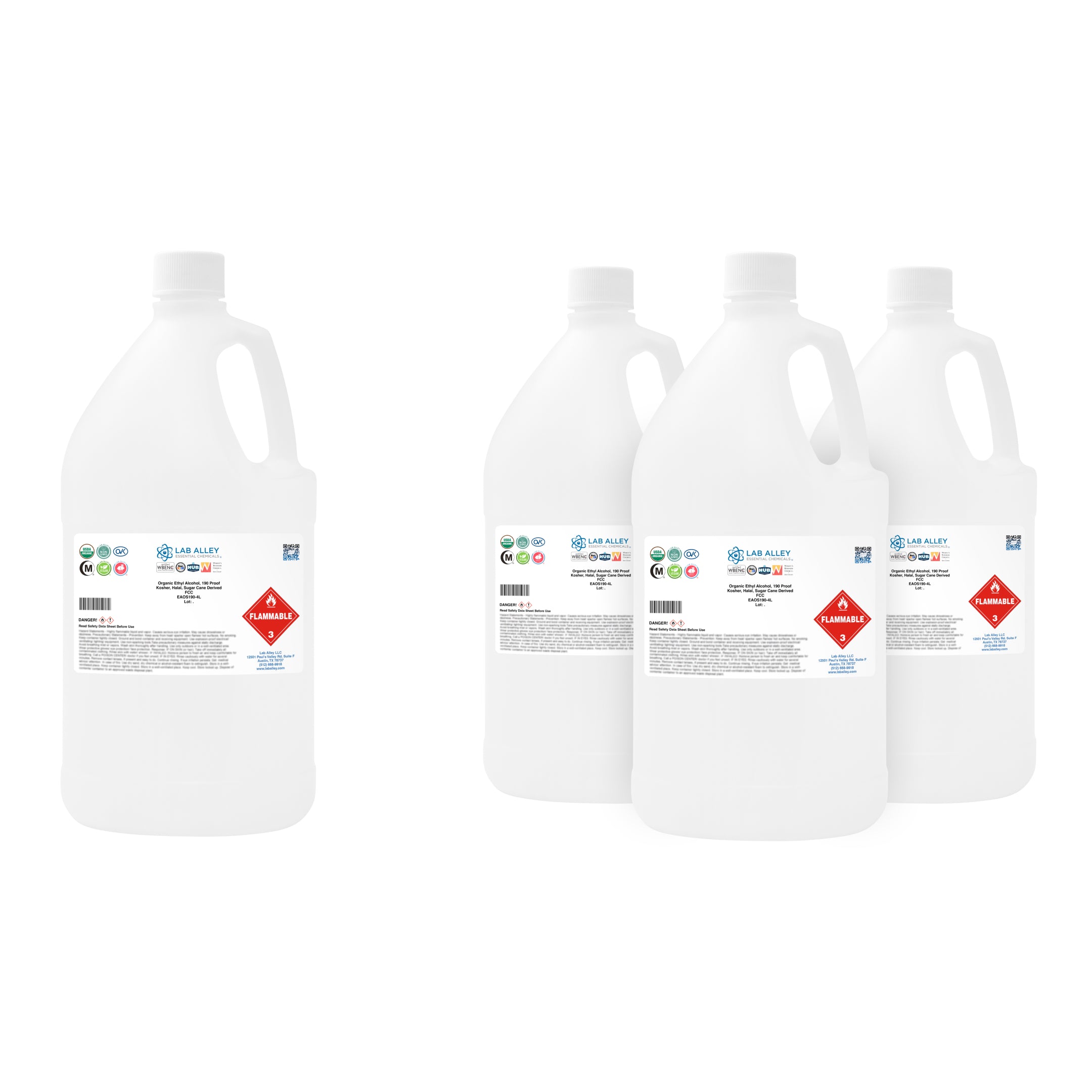 Organic Ethyl Alcohol, Sugar Cane, 190 Proof Kosher, Halal, FCC