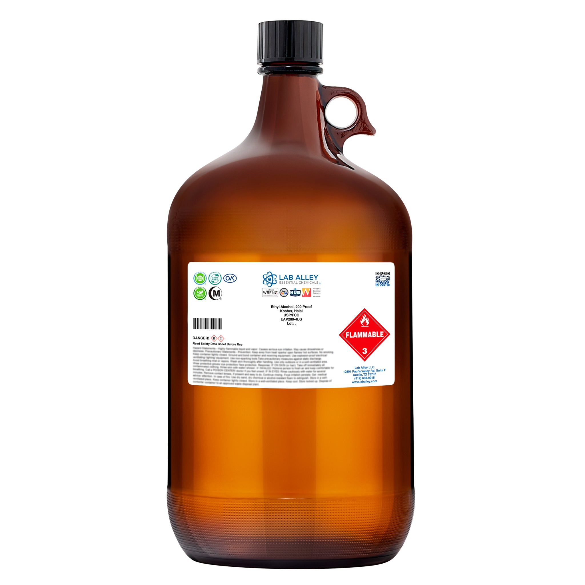 Ethanol 200 Proof (100%) Undenatured Alcohol, USP/FCC Food Grade, Kosher, Halal