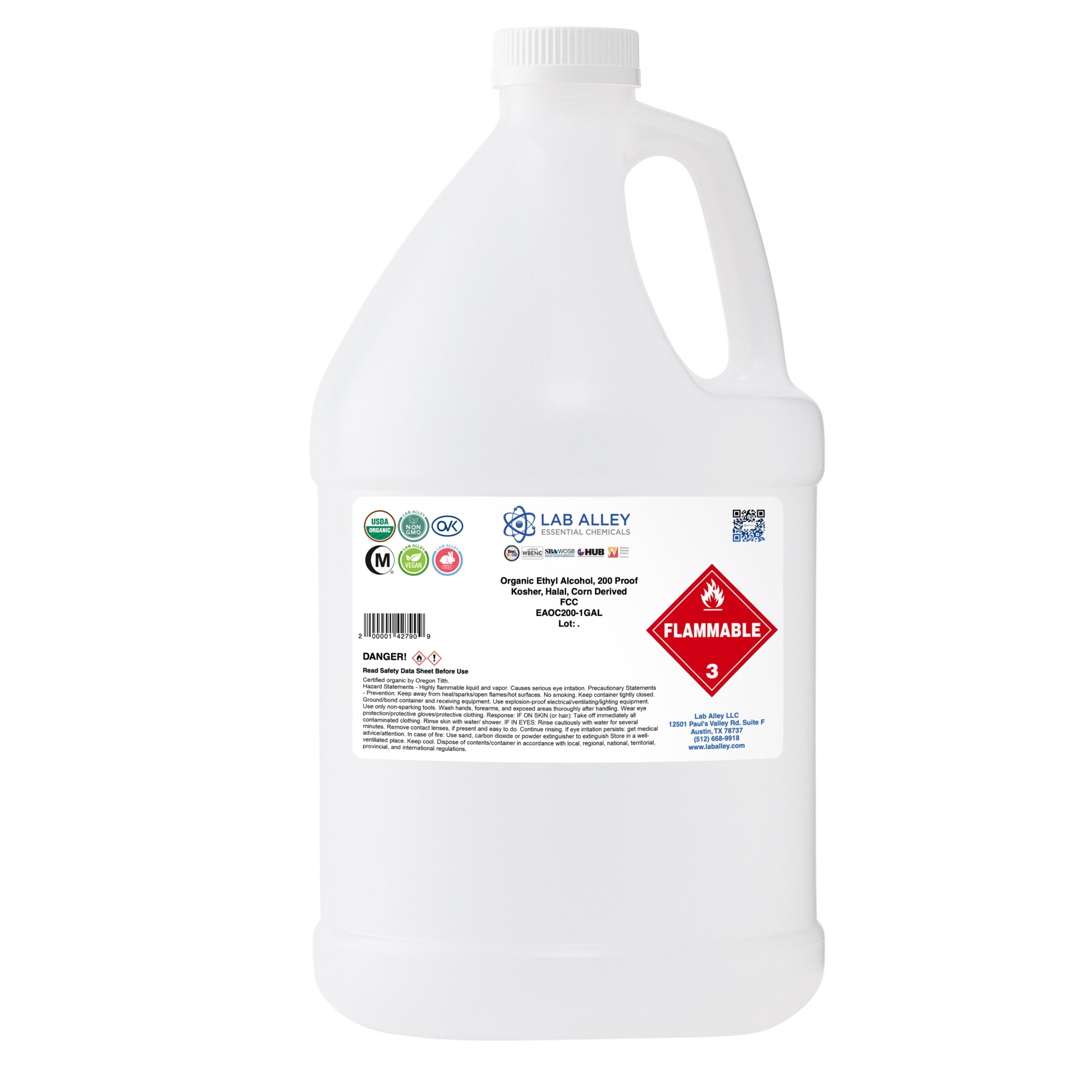 Organic Ethyl Alcohol, Corn, 200 Proof, Kosher, Halal, FCC