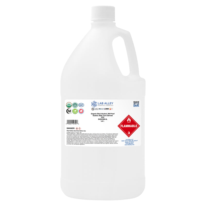 Organic Ethyl Alcohol, Corn, 200 Proof, Kosher, Halal, FCC