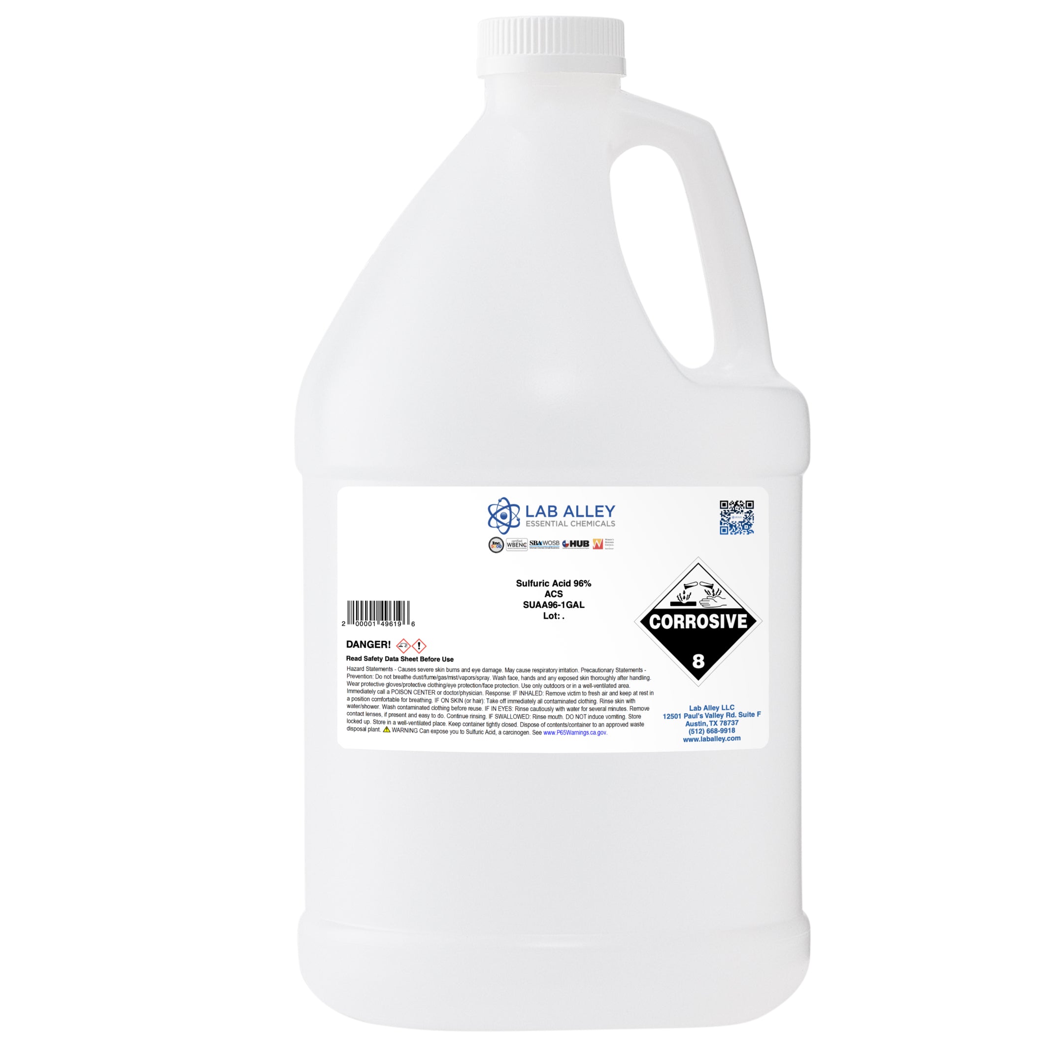 Sulfuric Acid 96% ACS Reagent Grade Solution (95-98%, Concentrated H2SO4)