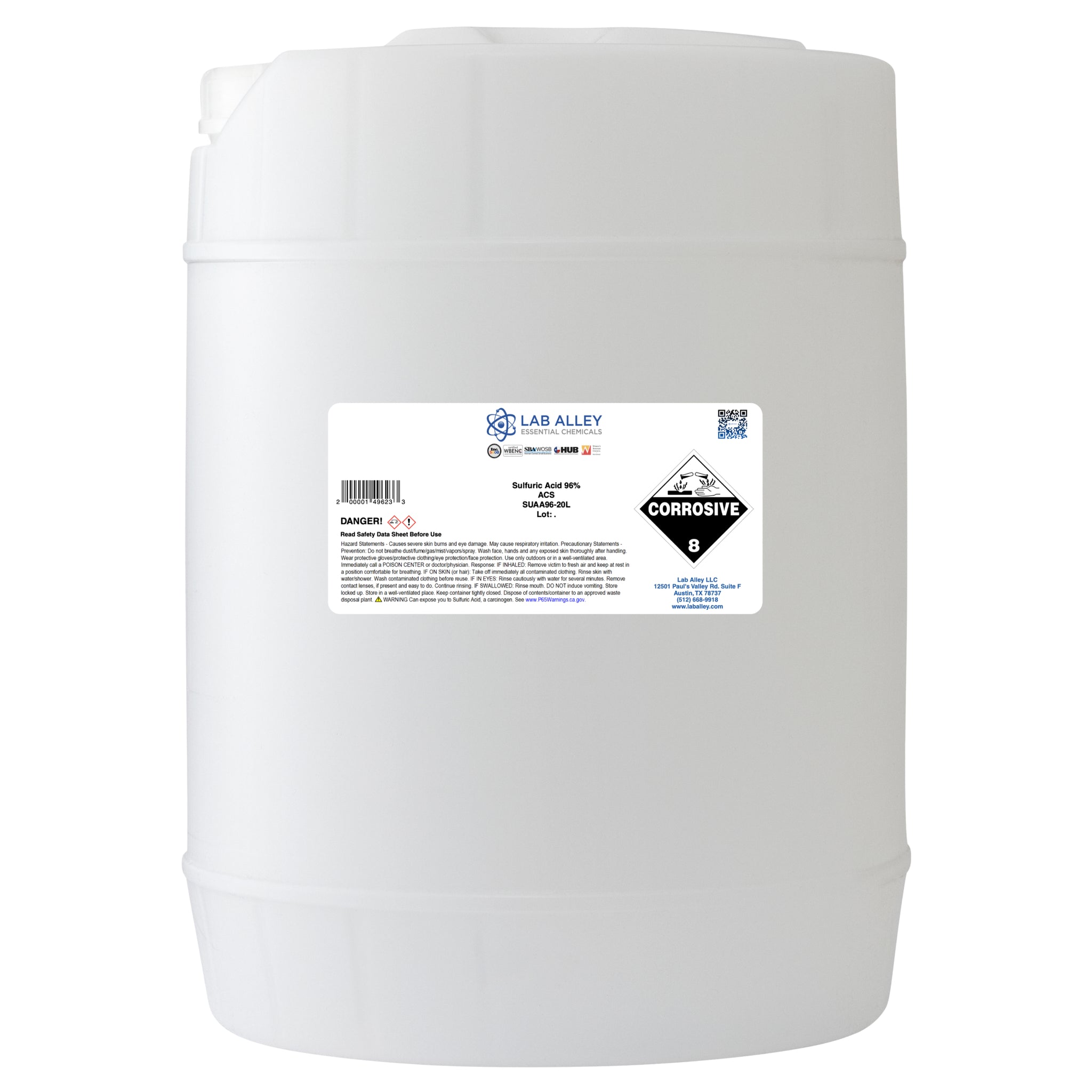 Sulfuric Acid 96% ACS Reagent Grade Solution (95-98%, Concentrated H2SO4)